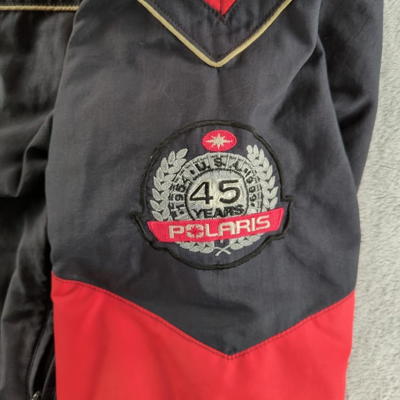 Polaris Bomber Jacket Mens Large Red Black Nylon Full Zip Coat Spellout Logo - Picture 4 of 15